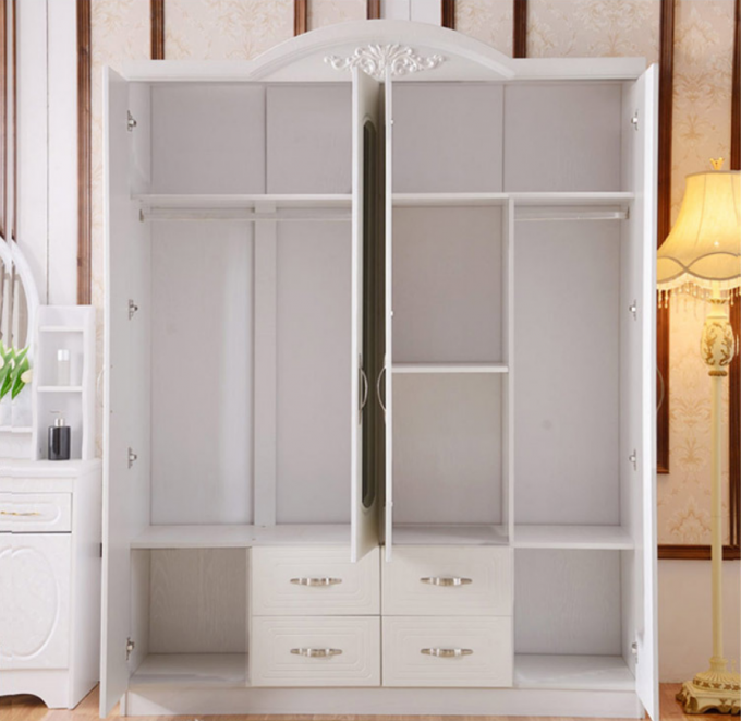 White Antique Style MDF material Wardrobe With Trouser Rack Multi Door Optional